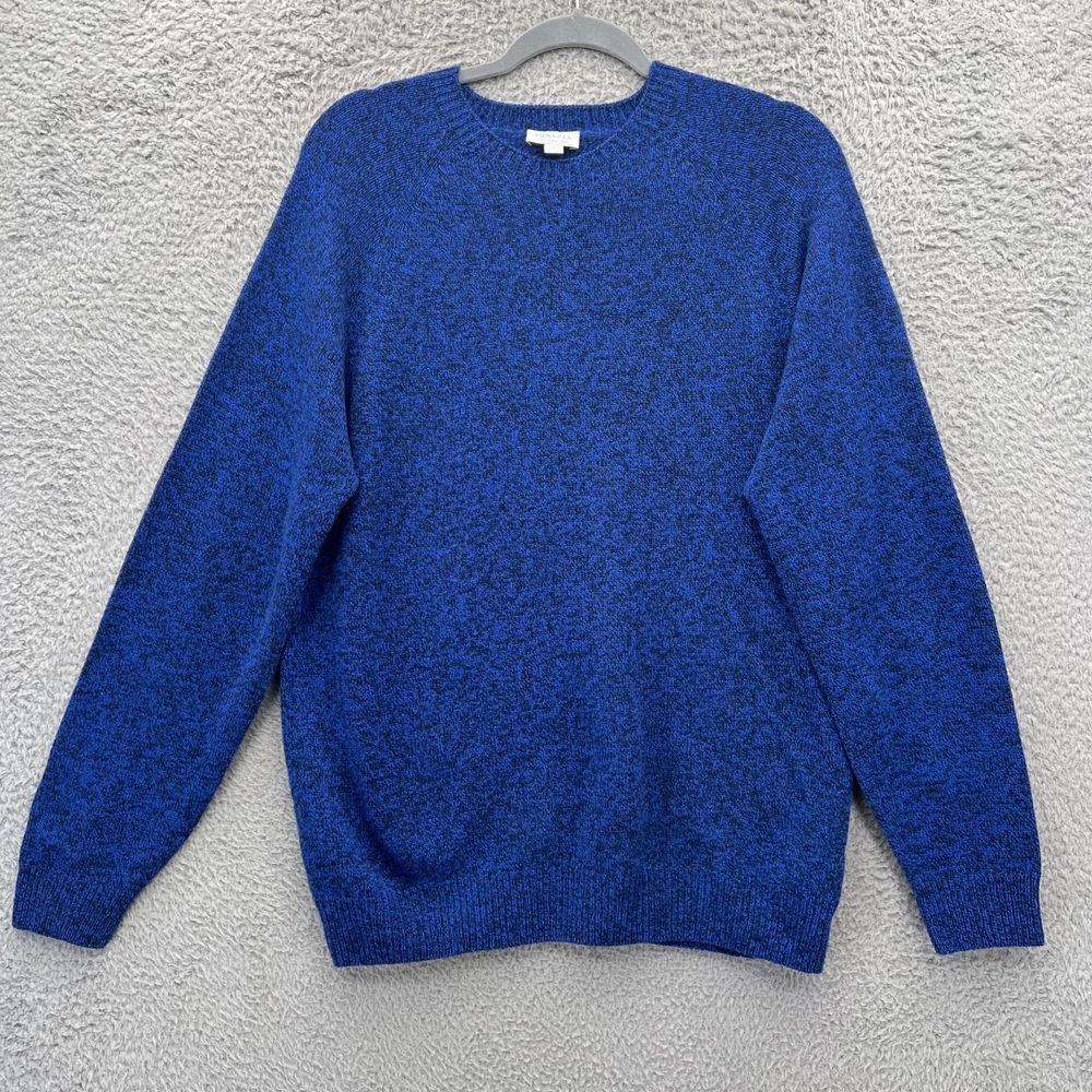Sunspel England Lambswool Crew Neck Sweater Blue Heathered Knit L Cobalt